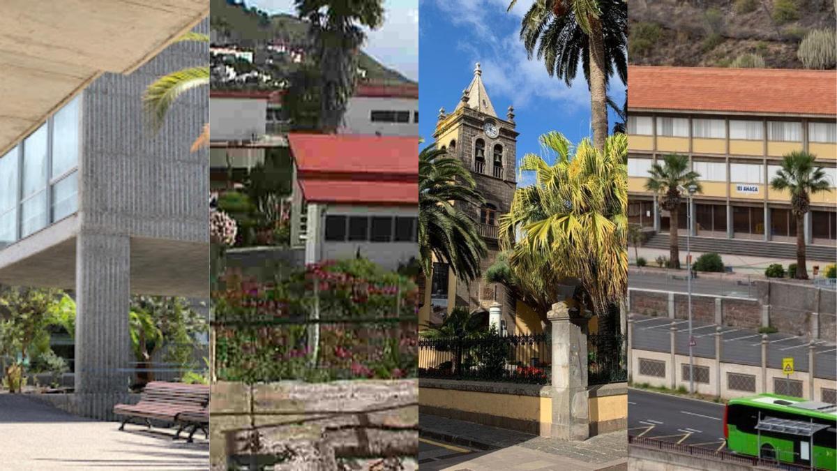 Fotomontaje de los cuatro centros en Santa Cruz de Tenerife con alumnos premiados