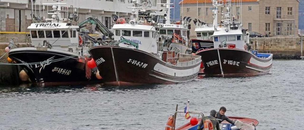 Buques de cerco amarran en el puerto de Vigo en señal de protesta desde el pasado lunes. // Marta G. Brea