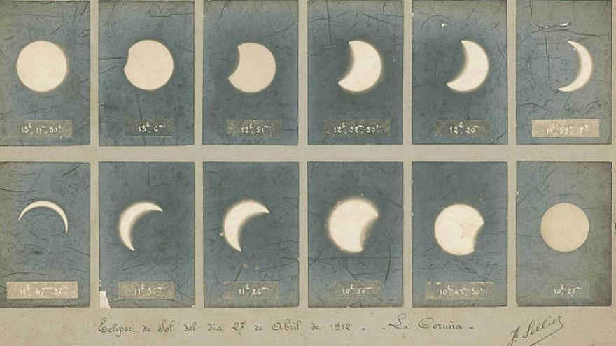 Fases del eclipse total de Sol de 1912 fotografiado por José Sellier (Colección Escrigas).