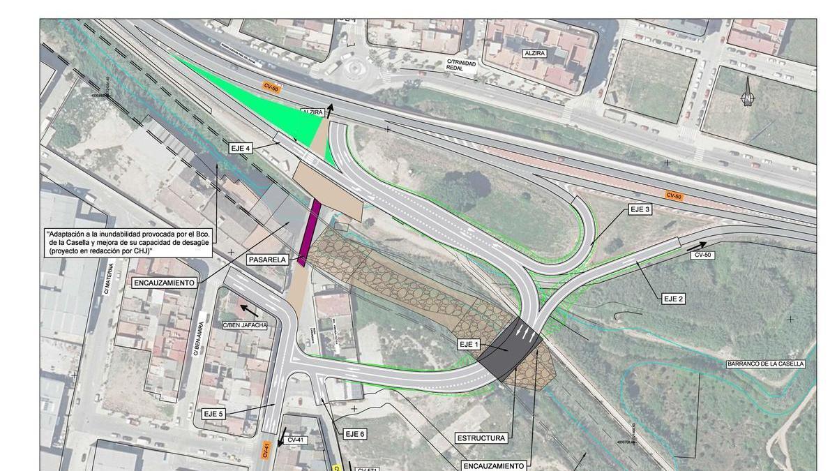 Croquis de la actuación que contempla la construcción del nuevo puente aguas arriba del actual.