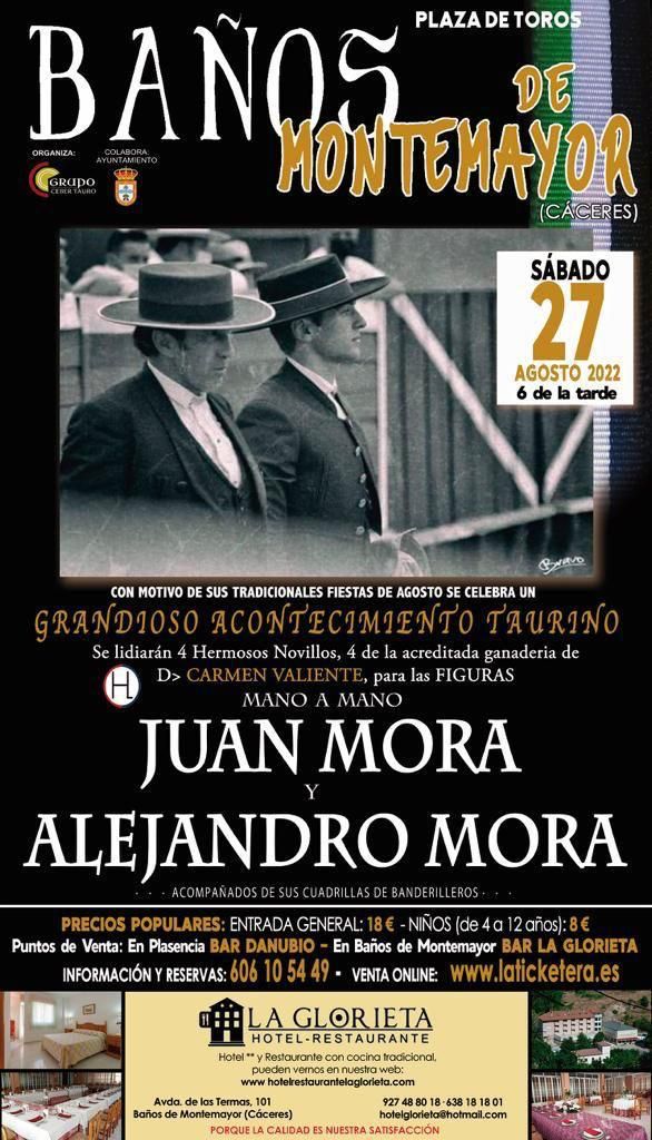 Cartel de toros de Baños de Montemayor, con Juan Mora y Alejandro Mora.