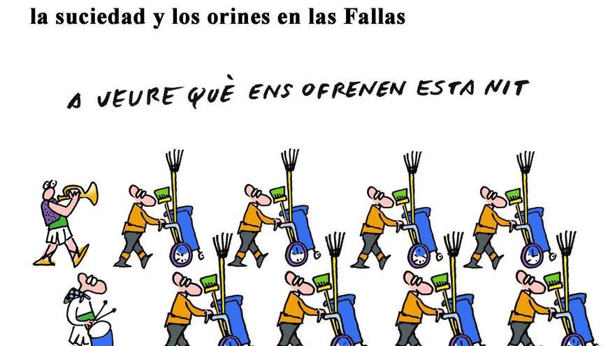 València moviliza un batallón histórico para limpiar la suciedad y los orines en las Fallas