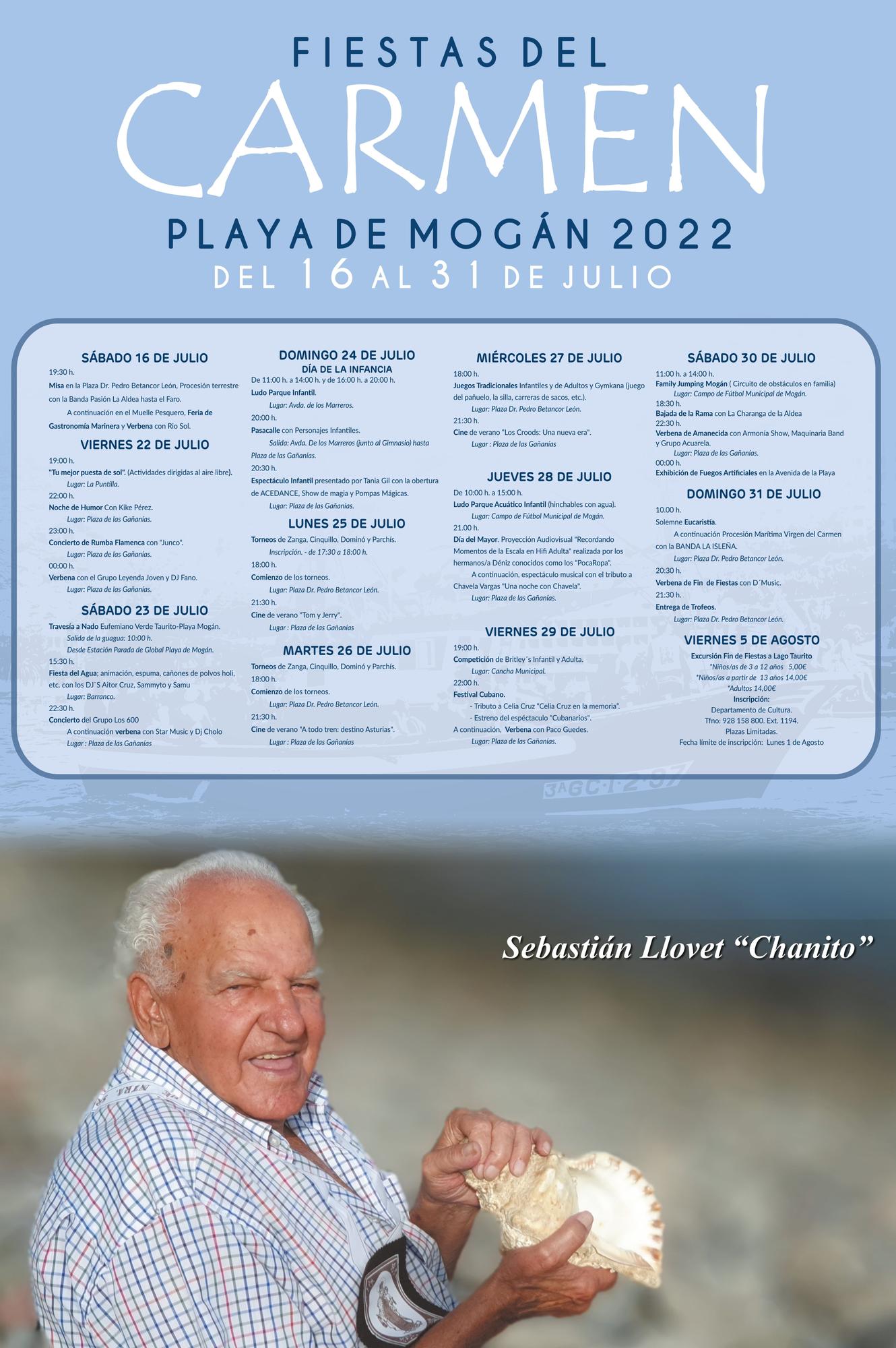 Cartel programa Fiestas del Carmen Playa de Mogán 2022.