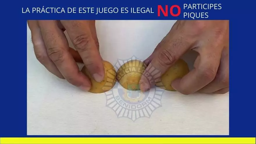 Así desvela la Policía Local de Benidorm cómo es el juego del trile para que no caigas en el engaño