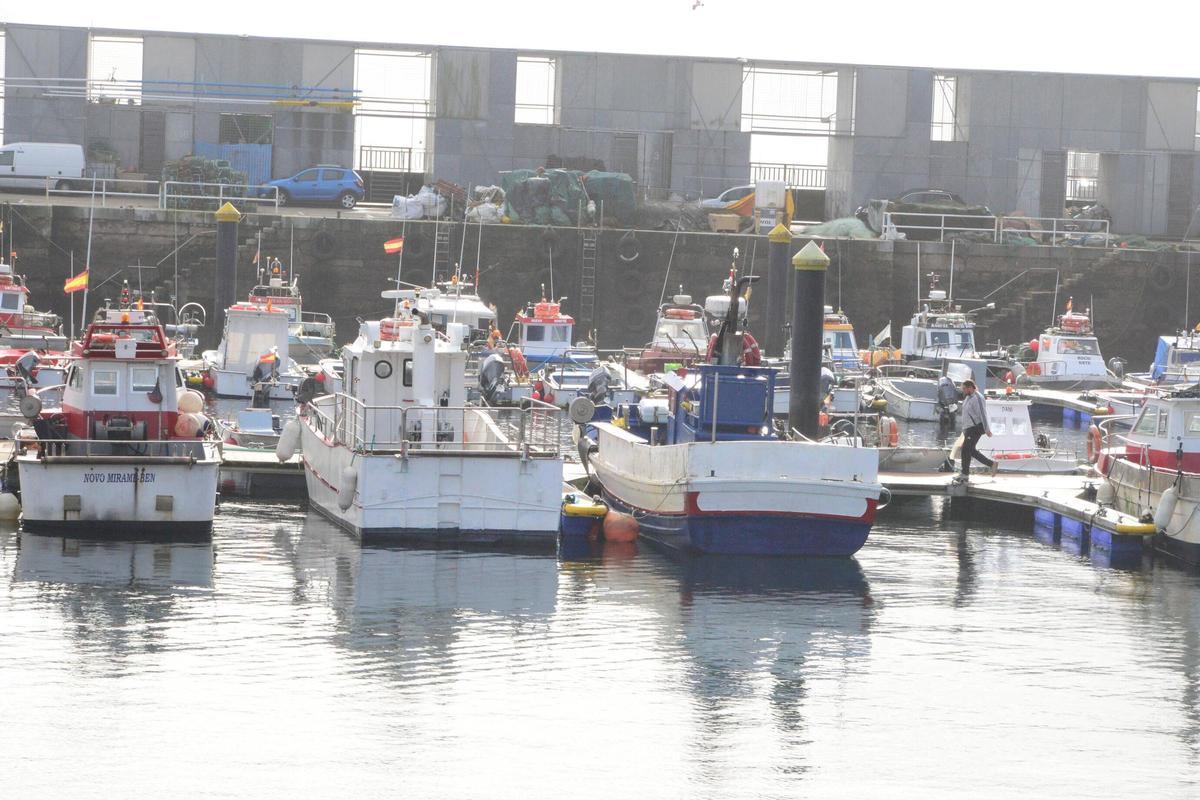 La flota de bajura amarrada en los pantalanes de Cangas.