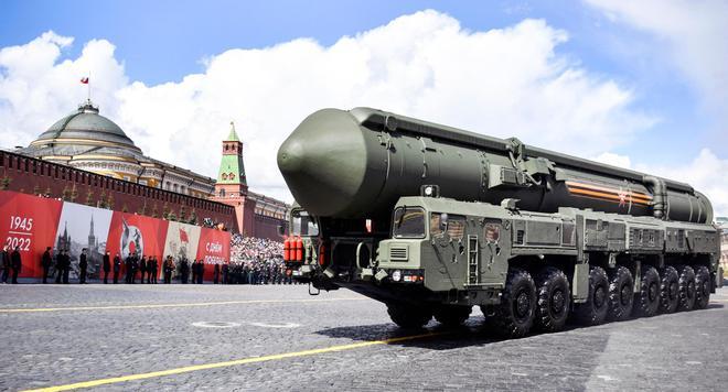 Un misil balístico intercontinental del Ejército ruso durante el desfile del Día de la Victoria, el 9 de mayo de 2022 en Moscú.