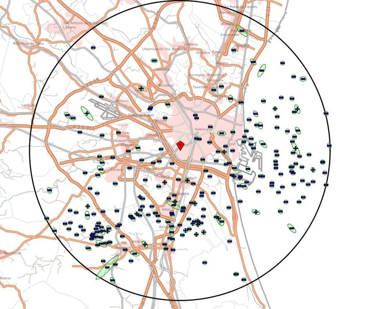 Mapa de los rayos que cayeron el jueves de madrugada en València