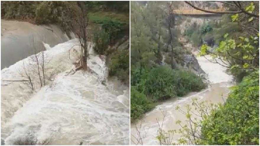 El temporal eleva el nivel del Clariano en el Pou Clar de Ontinyent