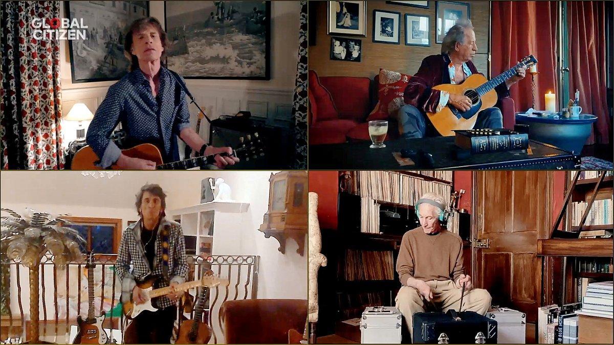 Mick Jagger, Keith Richards, Ronnie Wood and Charlie Watts of ’’The Rolling Stones’’ perform during the ’’One World: Together at Home’’ event, a special broadcast of music, comedy and personal stories celebrating those around the world on the frontlines of the coronavirus disease (COVID-19) pandemic led by the World Health Organization (WHO) and the nonprofit group Global Citizen in this screenshot taken from a video on April 18, 2020. Global Citizen/Handout via REUTERS  NO RESALES. NO ARCHIVES. THIS IMAGE HAS BEEN SUPPLIED BY A THIRD PARTY.     TPX IMAGES OF THE DAY