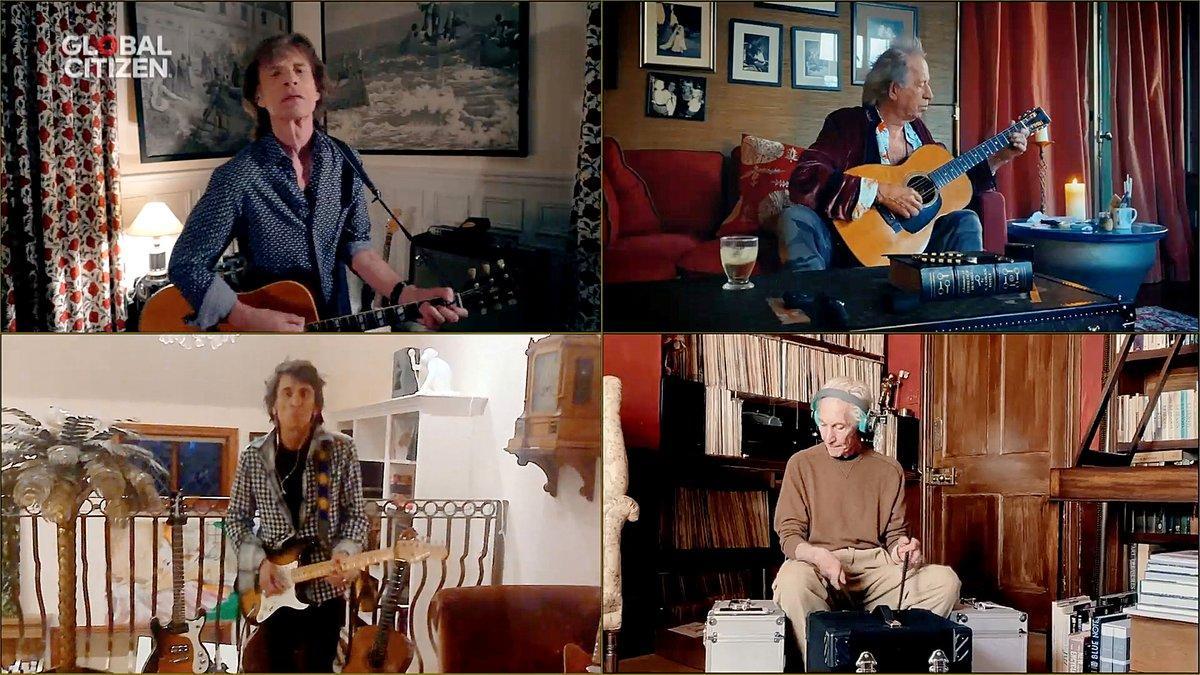 Mick Jagger, Keith Richards, Ronnie Wood and Charlie Watts of ’’The Rolling Stones’’ perform during the ’’One World: Together at Home’’ event, a special broadcast of music, comedy and personal stories celebrating those around the world on the frontlines of the coronavirus disease (COVID-19) pandemic led by the World Health Organization (WHO) and the nonprofit group Global Citizen in this screenshot taken from a video on April 18, 2020. Global Citizen/Handout via REUTERS NO RESALES. NO ARCHIVES. THIS IMAGE HAS BEEN SUPPLIED BY A THIRD PARTY. TPX IMAGES OF THE DAY Mick Jagger, Keith Richards, Ronnie Wood and Charlie Watts of ’’The Rolling Stones’’ perform during the ’’One World: Together at Home’’ event, a special broadcast of music, comedy and personal stories celebrating those around the world on the frontlines of the coronavirus disease (COVID-19) pandemic led by the World Health Organization (WHO) and the nonprofit group Global Citizen in this screenshot taken from a video on April 18, 2020. Global Citizen/Handout via REUTERS NO RESALES. NO ARCHIVES. THIS IMAGE HAS BEEN SUPPLIED BY A THIRD PARTY. TPX IMAGES OF THE DAY