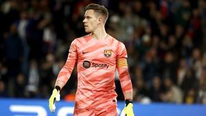 Marc-Andre Ter Stegen, luciendo la bandera catalana en el brazalete