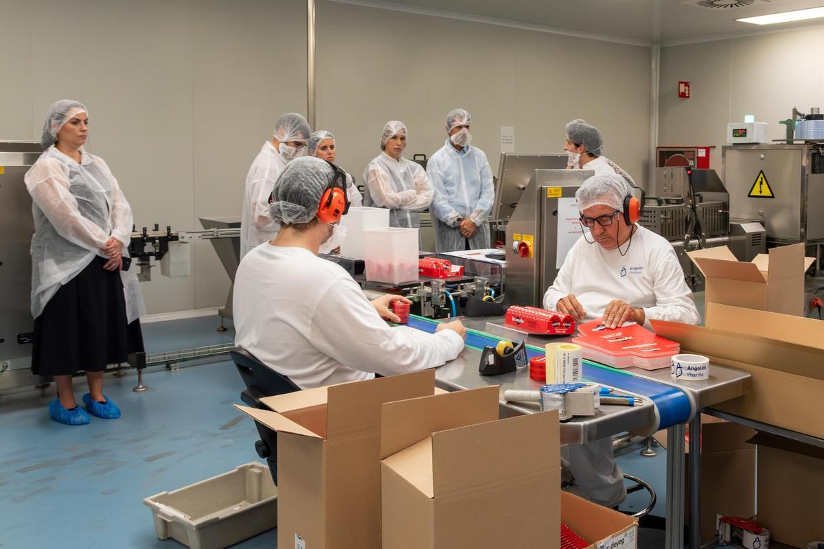Dos operarios empaquetan las cajas de pastillas Juanola en la planta de Sant Quirze del Vallès