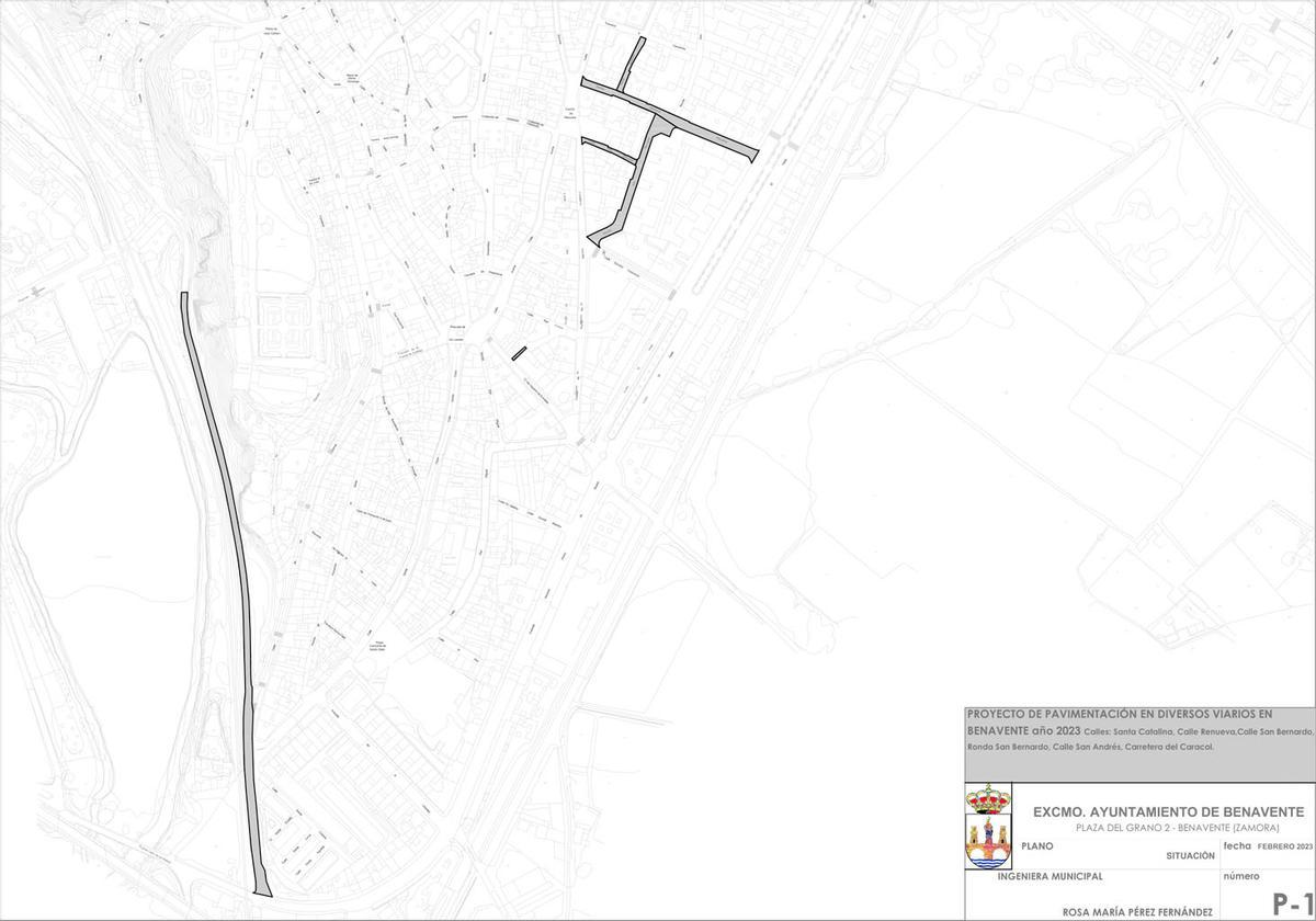 Plano con las actuaciones incluidas en el plan de pavimentación de 2023.