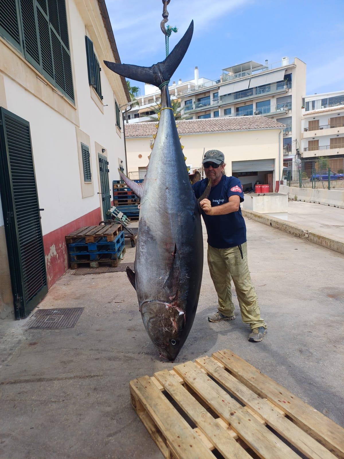 Joan Moliner posa junto al ejemplar de 185 kilos