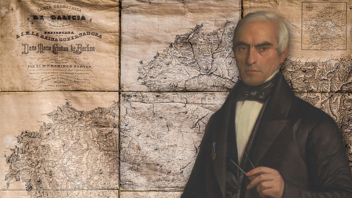 Retrato de Domingo Fontán y un detalle de la Carta Geométrica