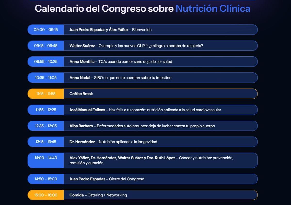 Alicante reunirá a médicos, dietistas-nutricionistas e investigadores en una jornada dedicada a la nutrición clínica y la salud basada en la evidencia científica.