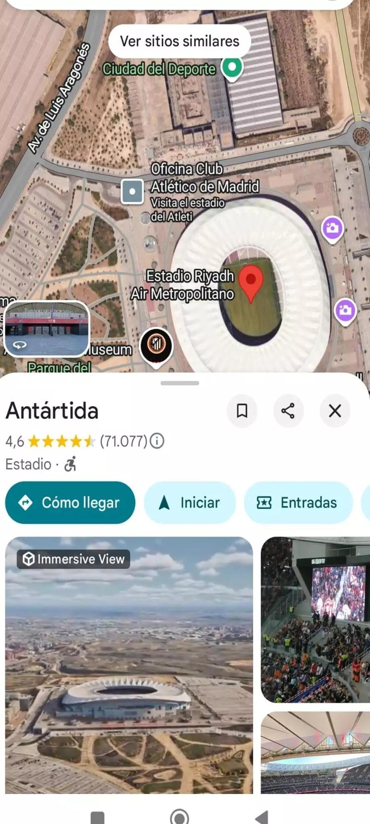 Hackean el Metropolitano en Google Maps y lo renombran con mensajes provocadores