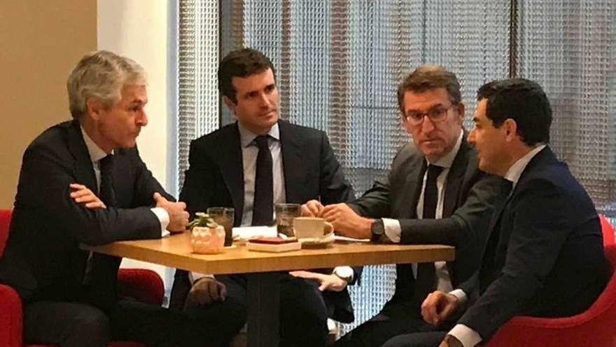 Suárez Illana, Pablo Casado, Núñez Feijóo y Juanma Moreno, ayer en Madrid. // E. Parra/E. P.