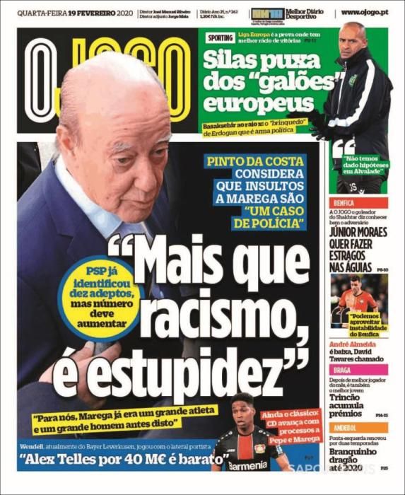 Portada O JOGO miércoles 19 febrero 2020