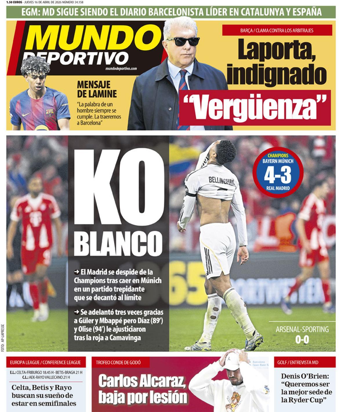La frustración de la nueva debacle blanca, en las portadas de hoy