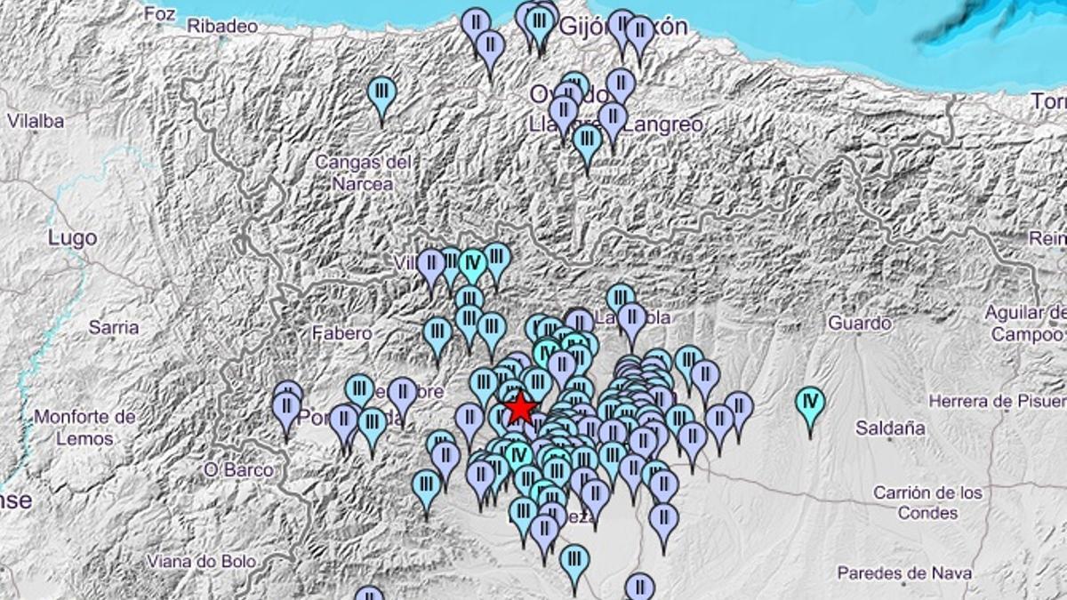 Mapa del terremoto de León.