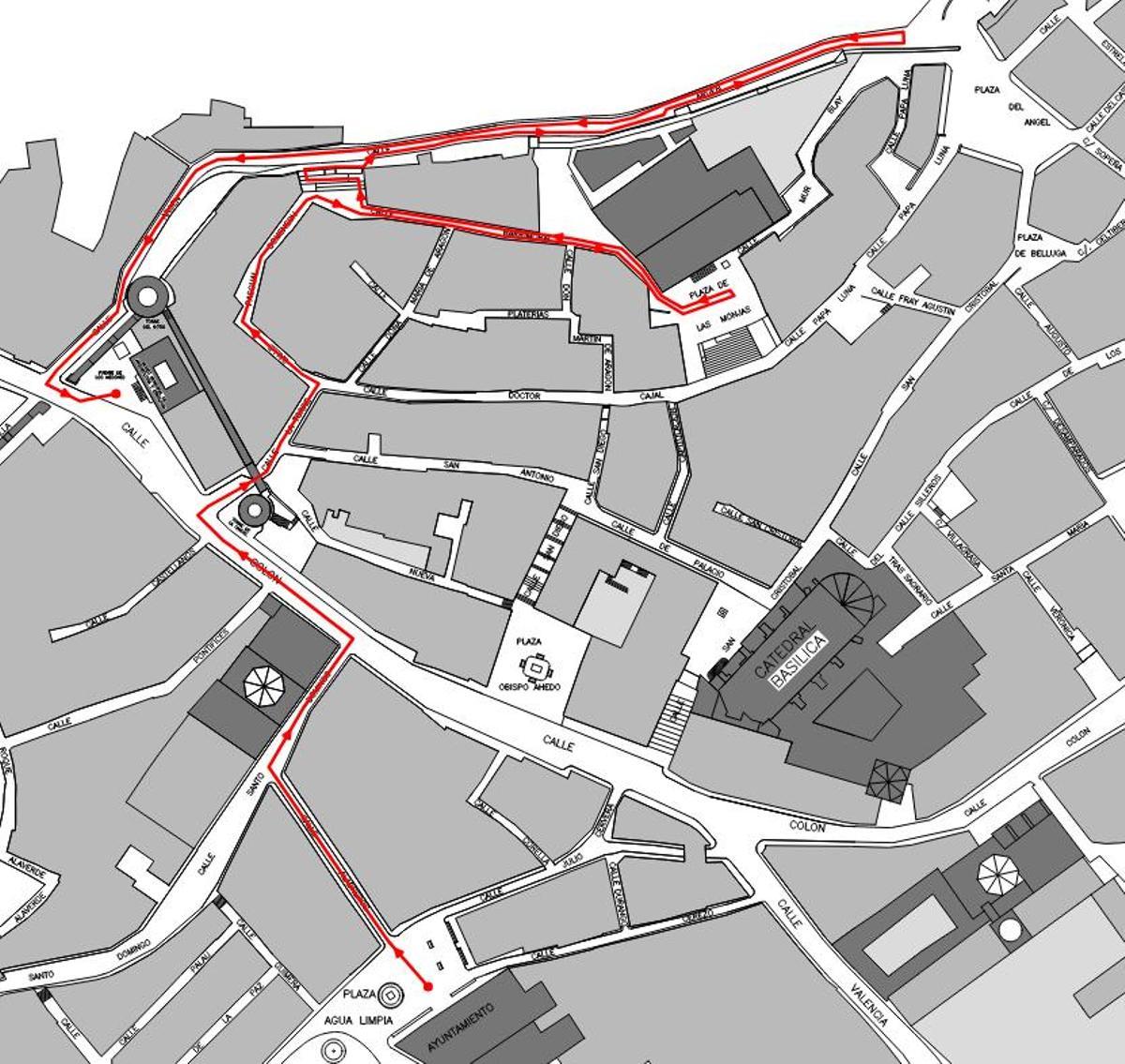 Mapa del desfile inaugural del mercado medieval de Segorbe.