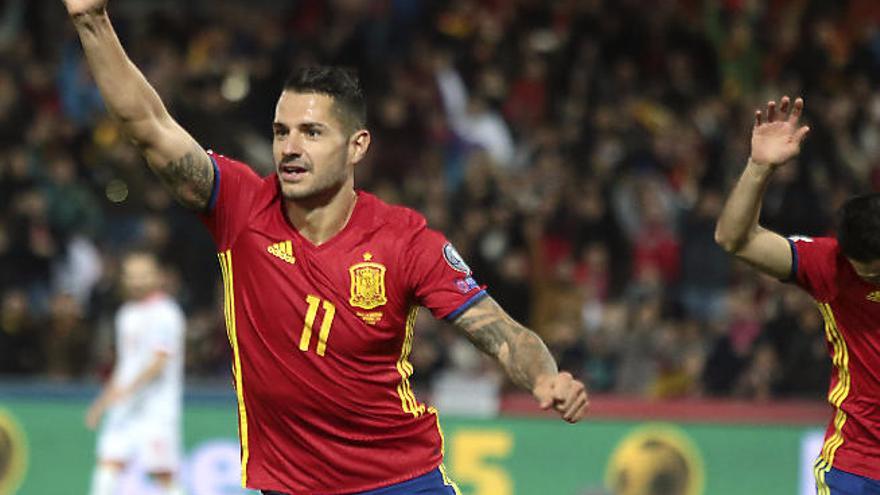 Vitolo celebra un gol con la camiseta de la selección española, donde se ha convertido en un habitual.