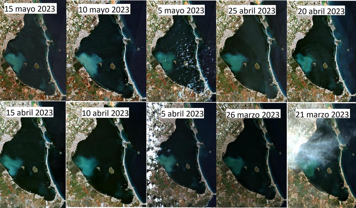 Secuencia de imágenes satélite donde se observa la evolución de la masa de agua en las últimas semanas obtenidas en el sistema de observación de BELICH.