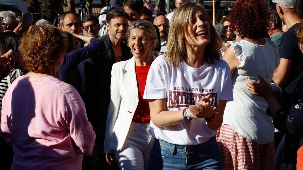 La candidata de Comuns Sumar a la presidencia de la Generalitat, Jéssica Albiach, acompañada de la vicepresidenta del Gobierno y líder de Sumar, Yolanda Díaz