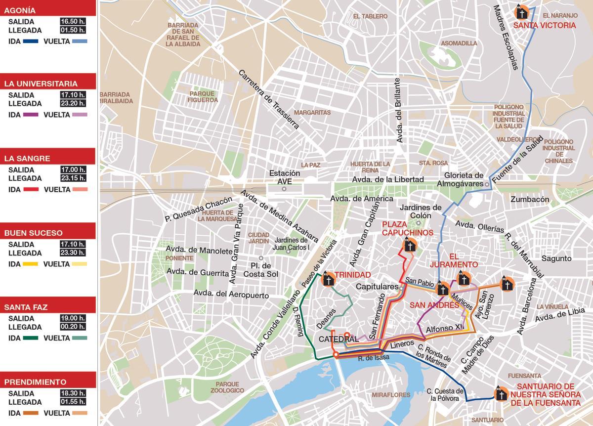 Itinerarios del Martes Santo en Córdoba.