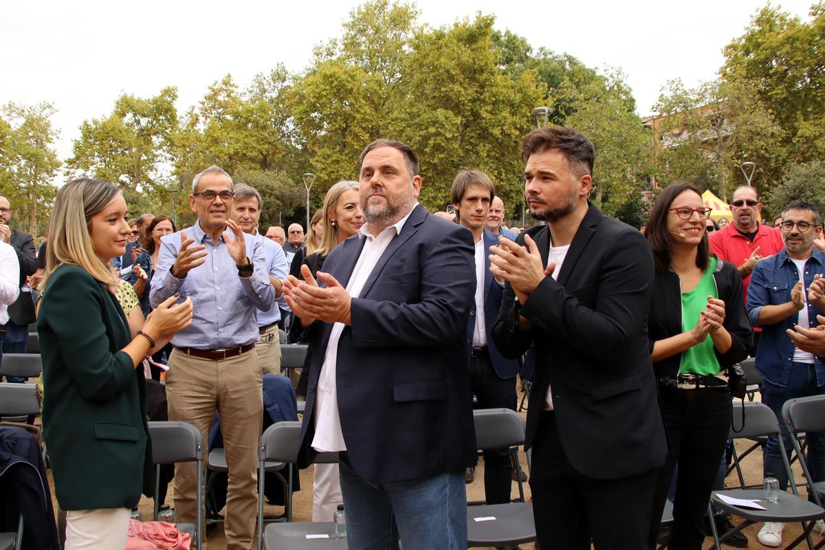 Oriol Junqueras y Gabriel Rufián el día de su presentación oficial como candidato en Santa Coloma.