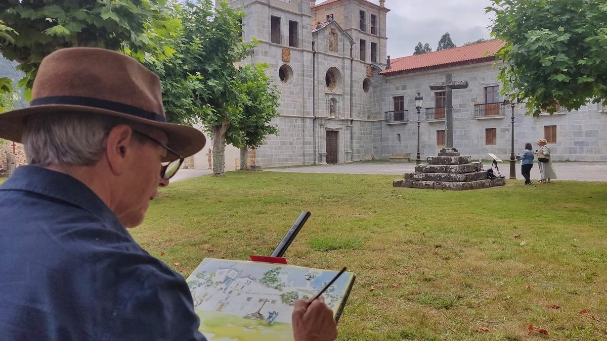 Un pintor en una edición anterior del Encuentro "Cornellana Milenaria".