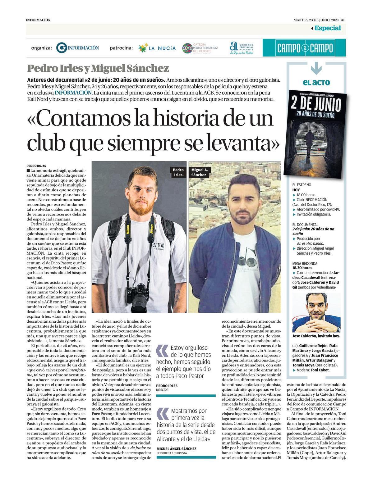 Página de la edición impresa de INFORMACIÓN.