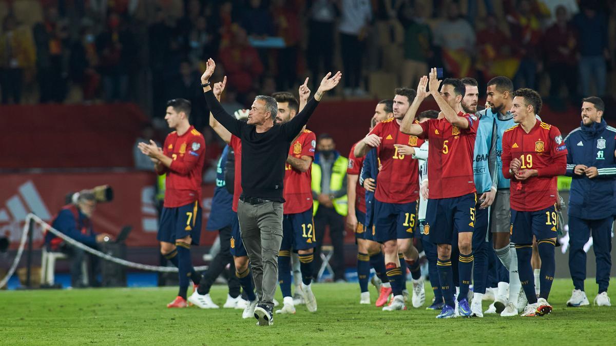 La selección española de fútbol, en un partido reciente.