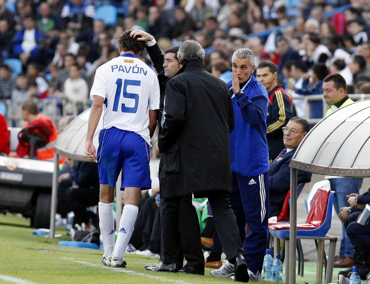 Pavón con Marcelino en un Zaragoza-Racing de 2009