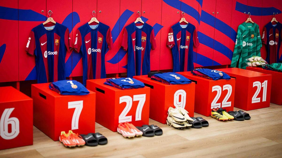 El vestuario del Barça en Montjuïc antes de recibir a la Real Sociedad.