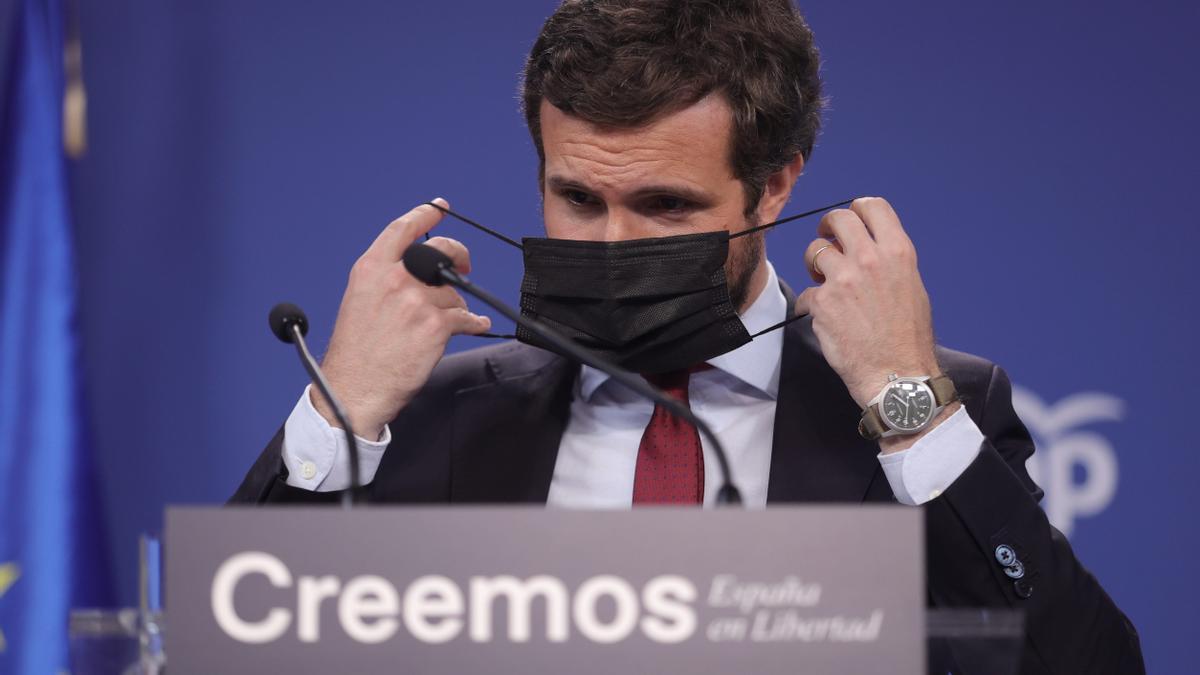 El presidente del PP, Pablo Casado,