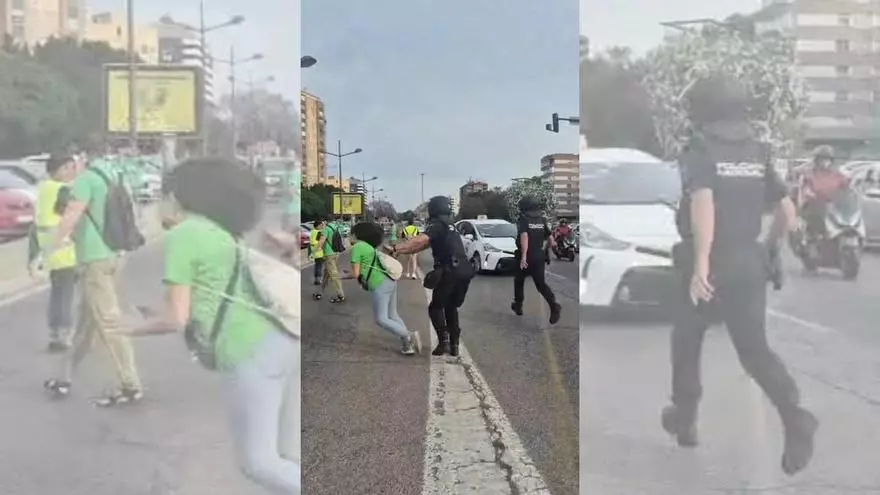 Brutal agresión de un policía nacional a una profesora frente a la Conselleria de Educación