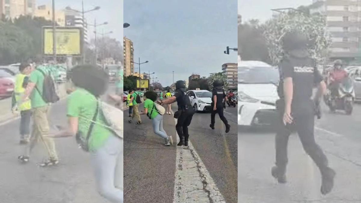 Brutal agresión de un policía nacional a una profesora frente a la Conselleria de Educación