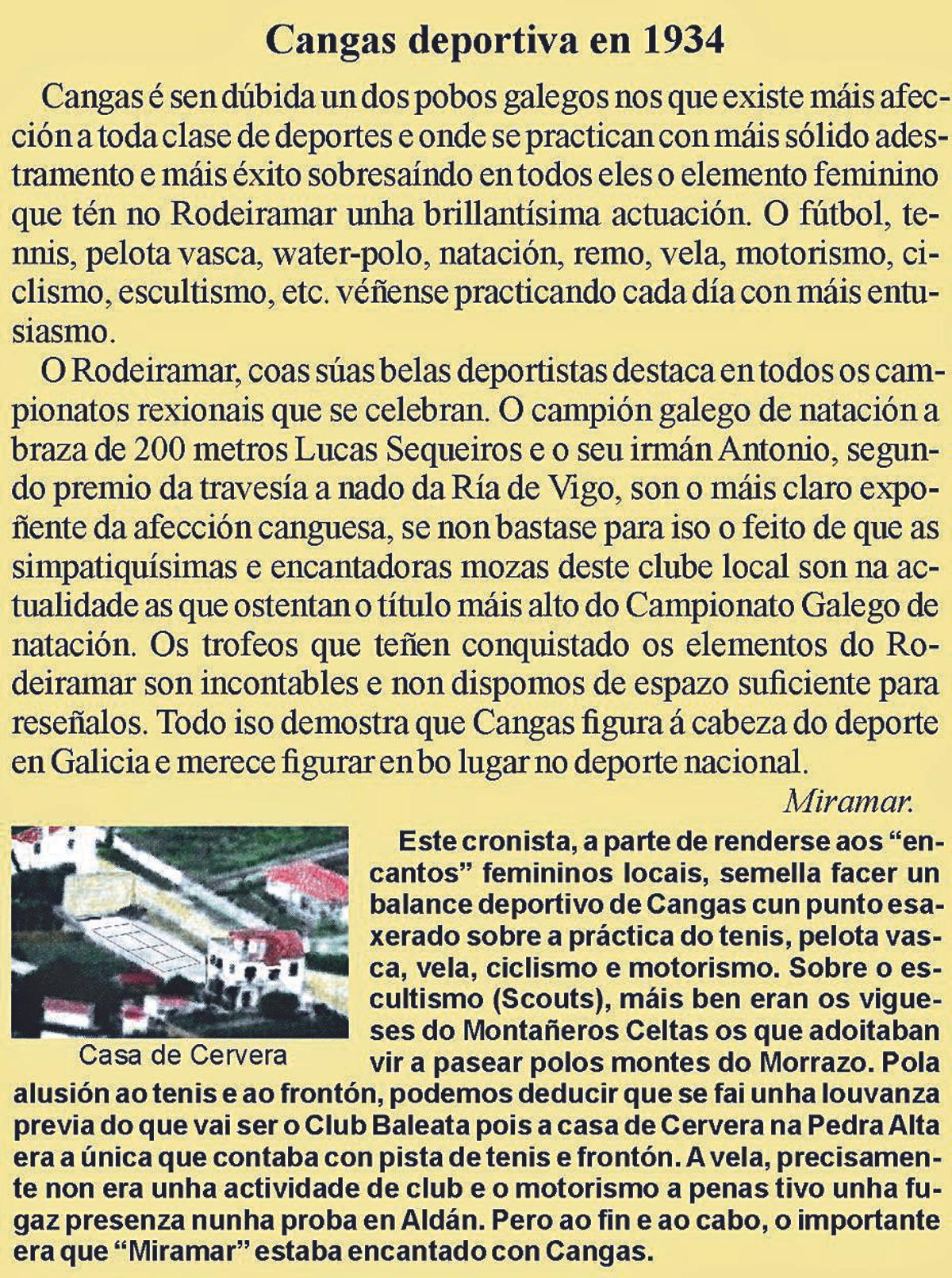 Equipo feminino do Rodeiramar en xullo de 1934. | // ARQUIVO DO AUTOR