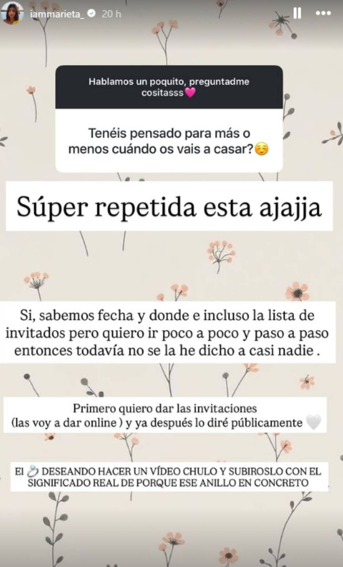 Desvela algunos de los detalles más importantes de su boda