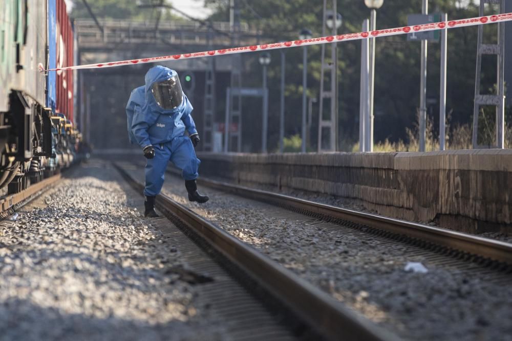 Fuita d'una matèria perillosa en un tren de mercaderies a Riudellots de la Selva