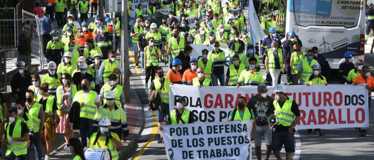 Una manifestación en defensa de los empleos de Ence.