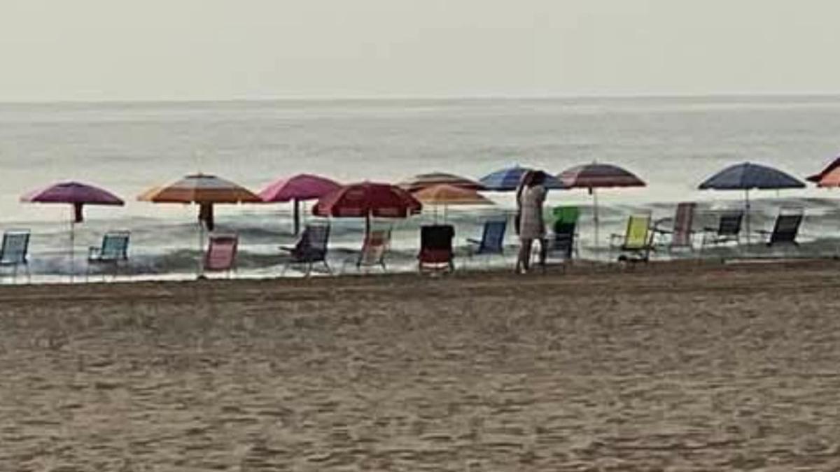 Sombrillas y sillas solitarias dejadas para pillar sitio en la playa de Cullera en una imagen del pasado fin de semana.