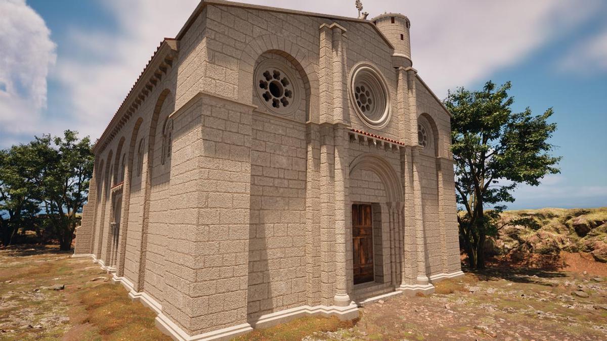 Reconstrucción digital del exterior de la iglesia de Santa María de Sar