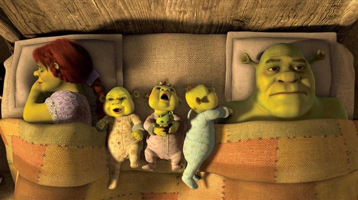 Fiona, Shrek i els tres nens, en una escena de ’Shrek 4, felices para siempre’.
