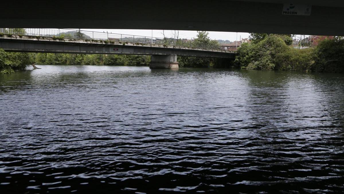 El río Nalón a la altura del puente de la térmica en Lada.