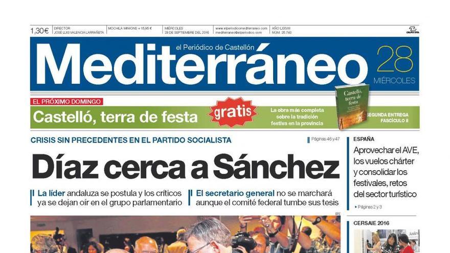 Susana Díaz cerca a Pedro Sánchez, en la portada de Mediterráneo