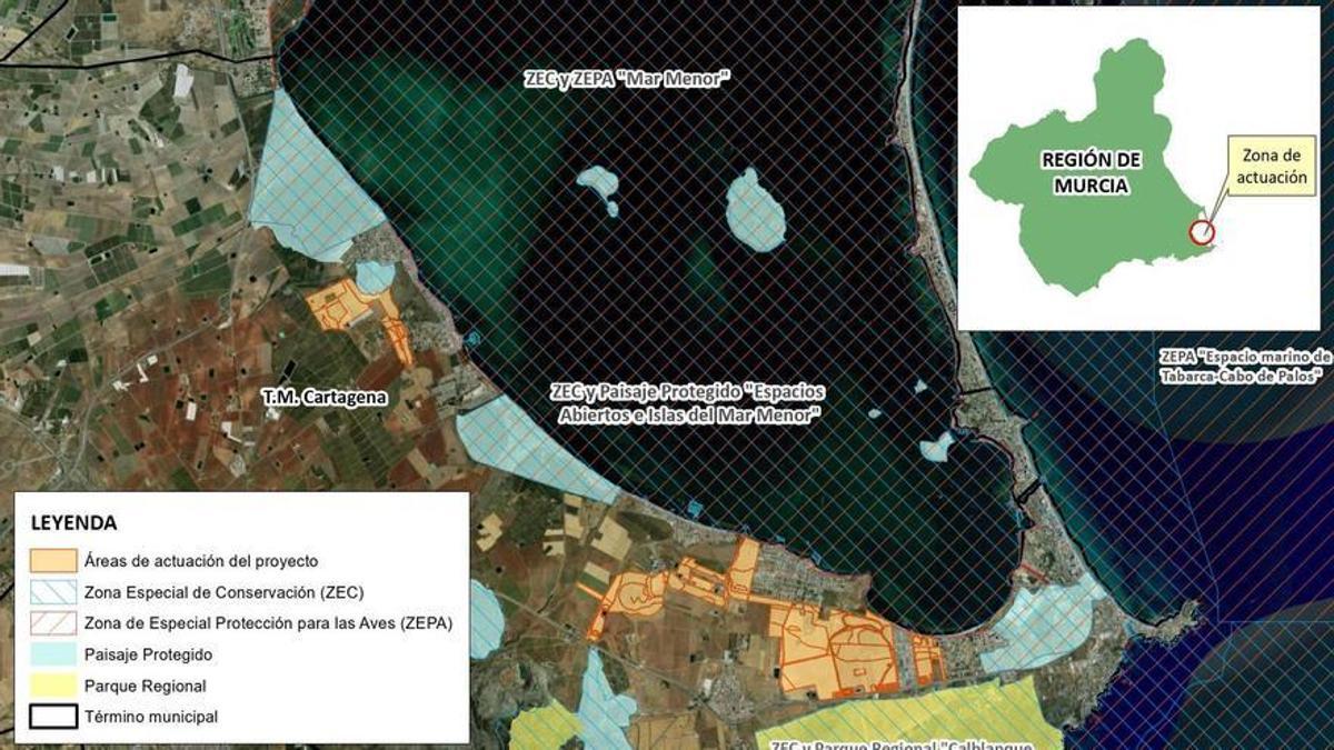 Zonas de actuación del Cinturón Verde del Mar Menor