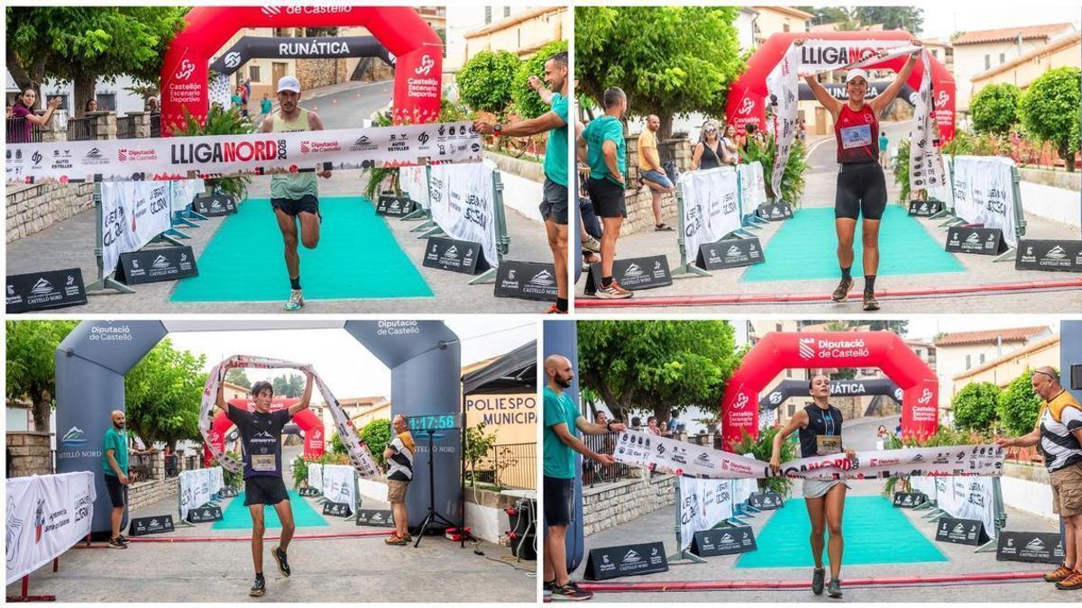 Álex Garía e Isabel Llorach, arriba, y Nico Monferrer y Lola Negre, abajo, conquistaron la XXVI Volta a Peu a la Serra d’en Galceran y la prueba Joves respectivamente.